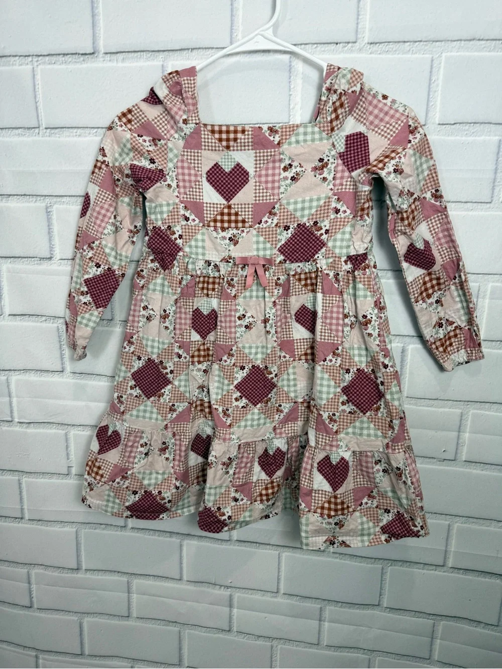 Gymboree Girls sweet Patchwork Heart Print Cottagecore boho Long Sleeve Dress/7